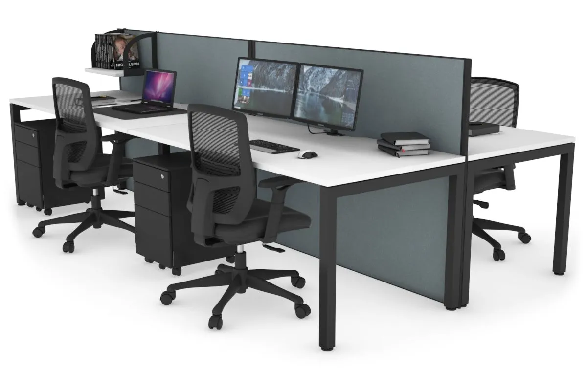 Horizon Quadro 4 Person Bench Square Legs Office Workstation [1600L x 800W with Cable Scallop]
