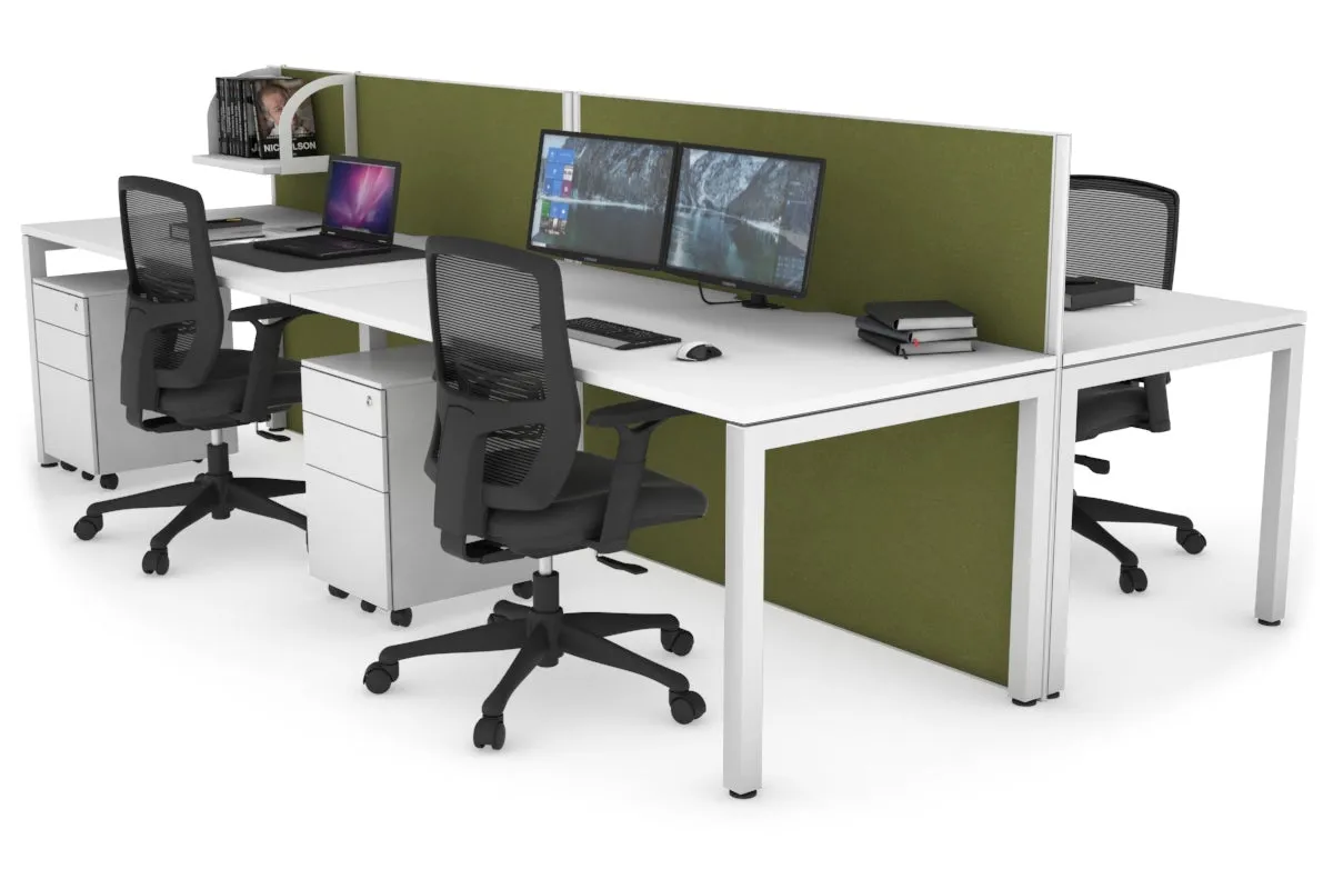 Horizon Quadro 4 Person Bench Square Legs Office Workstation [1600L x 800W with Cable Scallop]