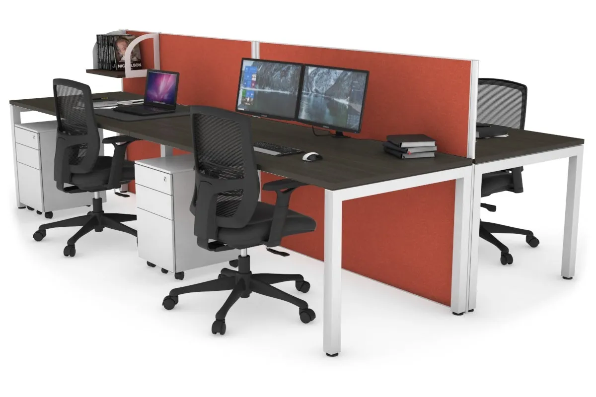 Horizon Quadro 4 Person Bench Square Legs Office Workstation [1600L x 800W with Cable Scallop]