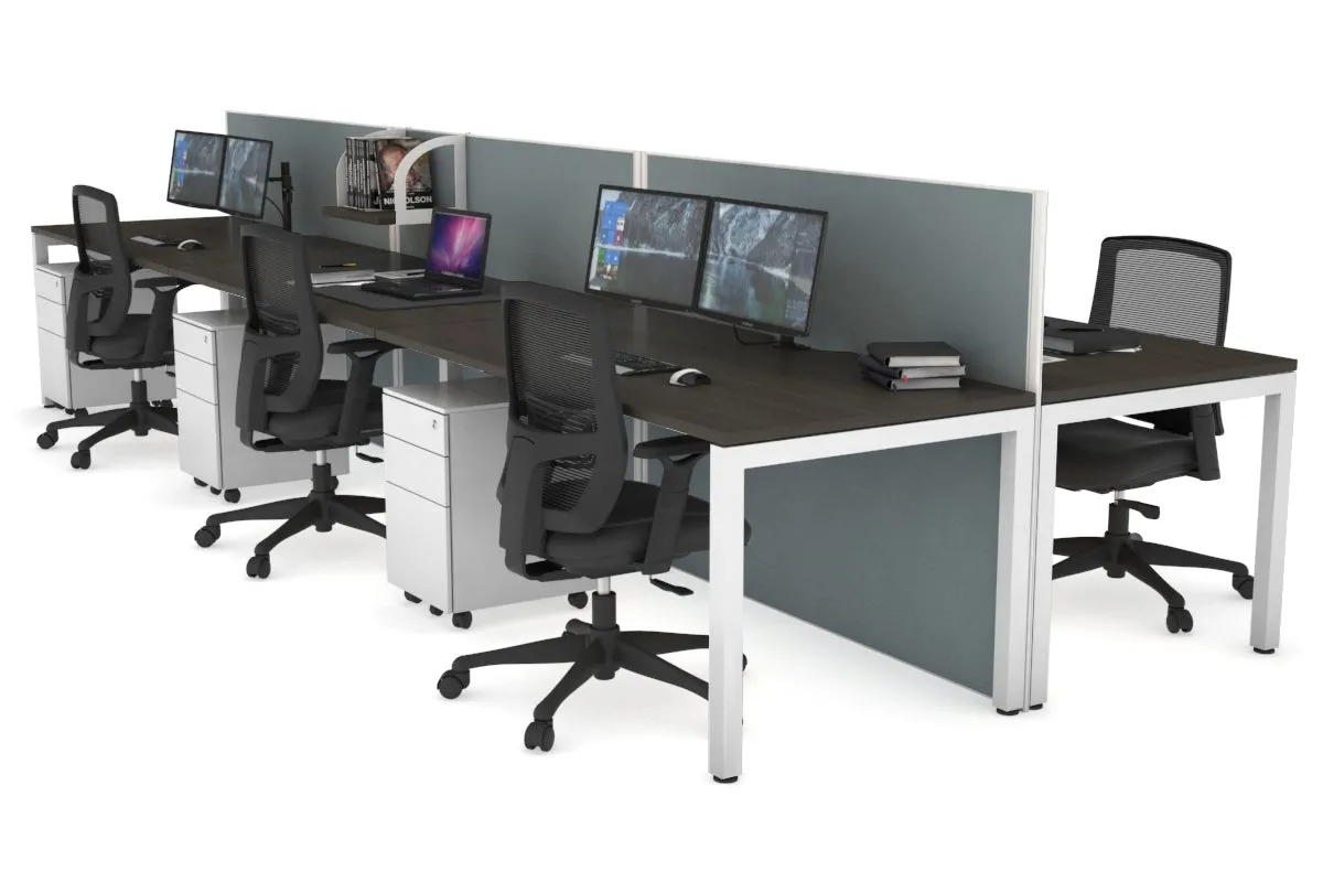 Horizon Quadro 6p Bench Square Legs Office Workstation [1400L x 800W with Cable Scallop]