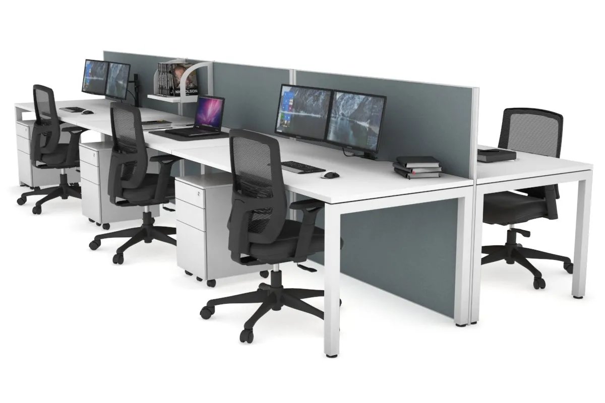 Horizon Quadro 6p Bench Square Legs Office Workstation [1400L x 800W with Cable Scallop]