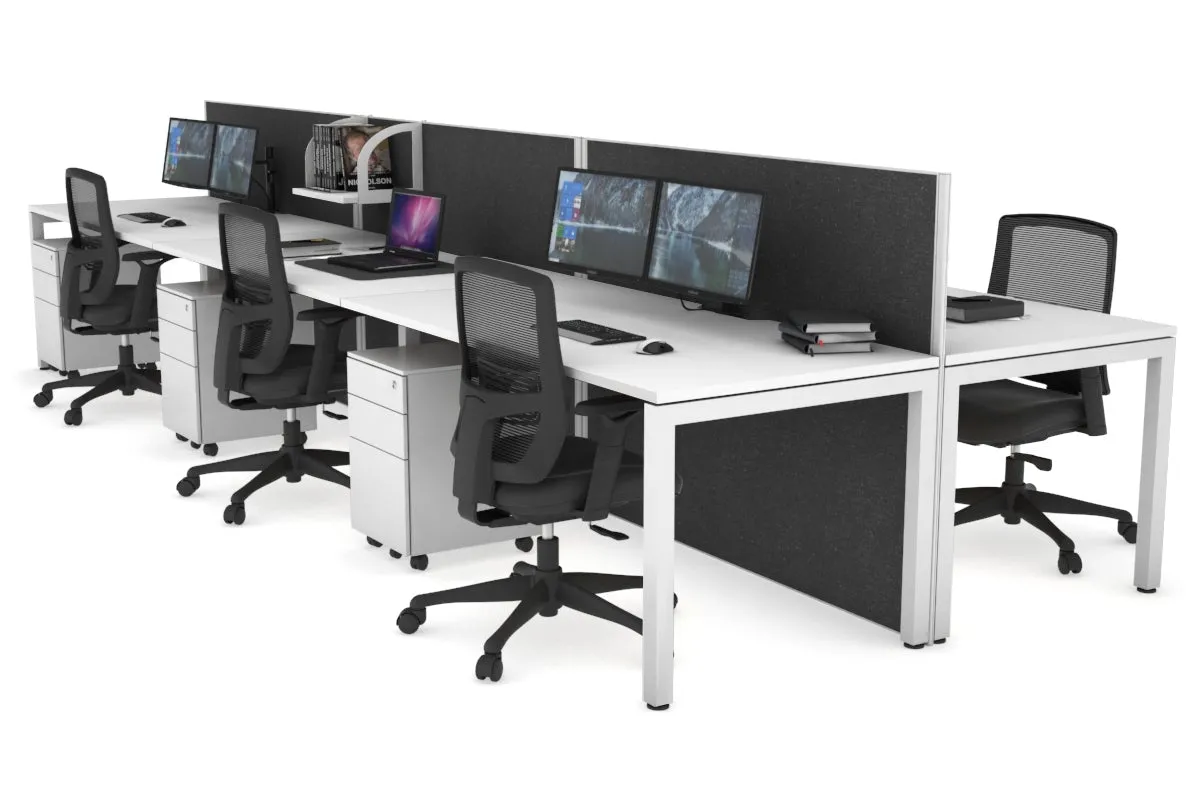 Horizon Quadro 6p Bench Square Legs Office Workstation [1400L x 800W with Cable Scallop]