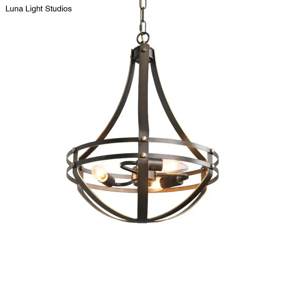 Industrial Metal Wire Cage Chandelier Pendant Light Fixture with 3 Bulbs in Bronze
