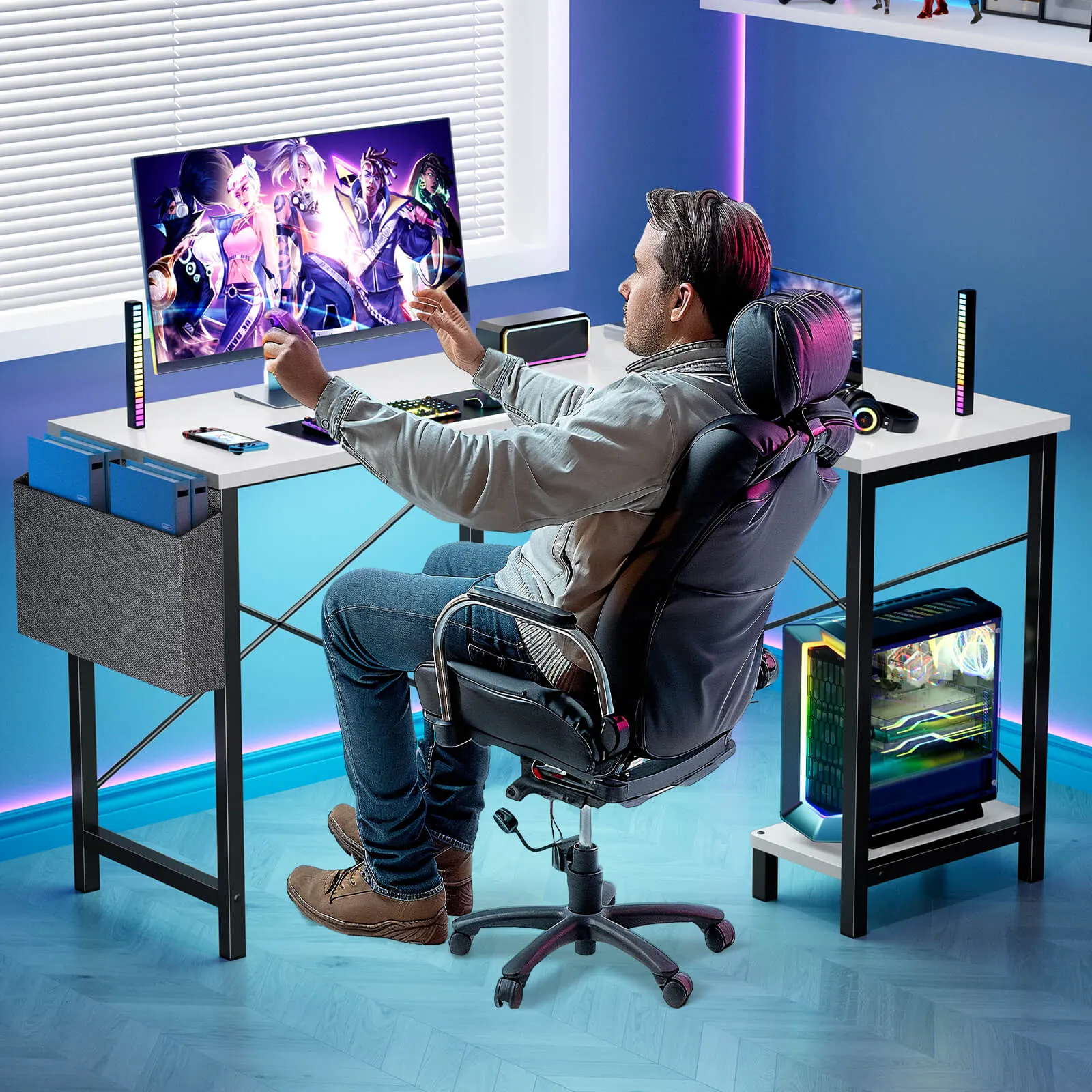 L-Shaped Computer Desk - 50" Corner Gaming Table with Console Shelf and Side Storage Pocket for Office, Bedroom, Living Room