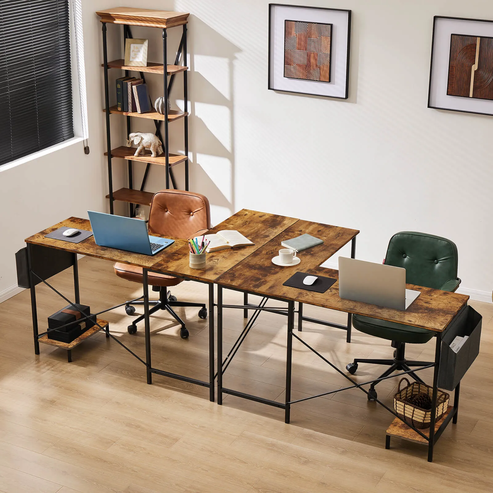 L-Shaped Computer Desk - 50" Corner Gaming Table with Console Shelf and Side Storage Pocket for Office, Bedroom, Living Room