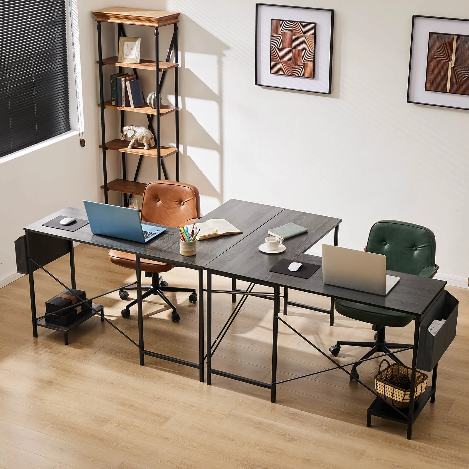L-Shaped Computer Desk - 50" Corner Gaming Table with Console Shelf and Side Storage Pocket for Office, Bedroom, Living Room