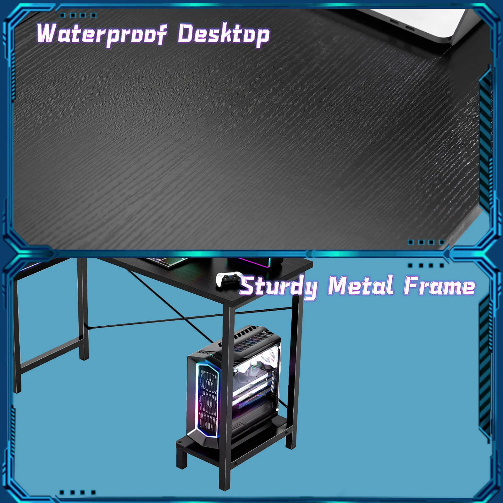 L-Shaped Computer Desk - 50" Corner Gaming Table with Console Shelf and Side Storage Pocket for Office, Bedroom, Living Room
