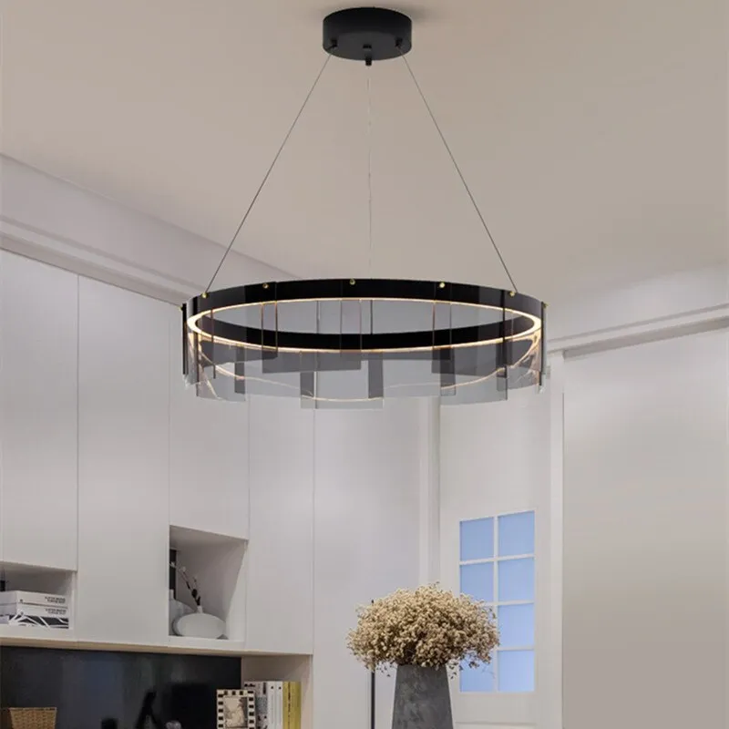 LED Chandelier modern glass LED light luxury  minimalist light design for dining room hall bedroom rings chandelier