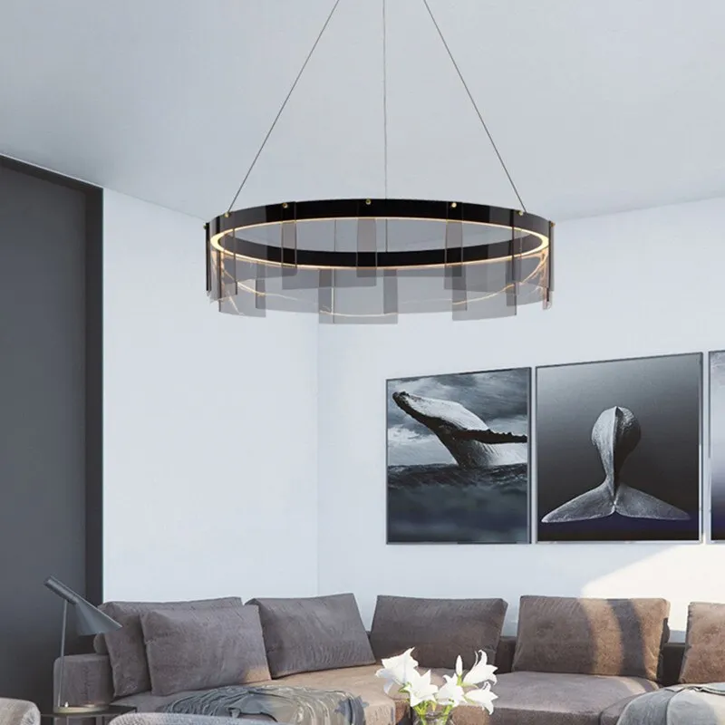 LED Chandelier modern glass LED light luxury  minimalist light design for dining room hall bedroom rings chandelier