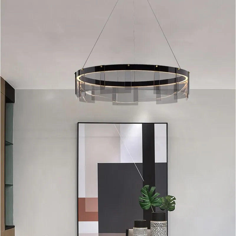 LED Chandelier modern glass LED light luxury  minimalist light design for dining room hall bedroom rings chandelier