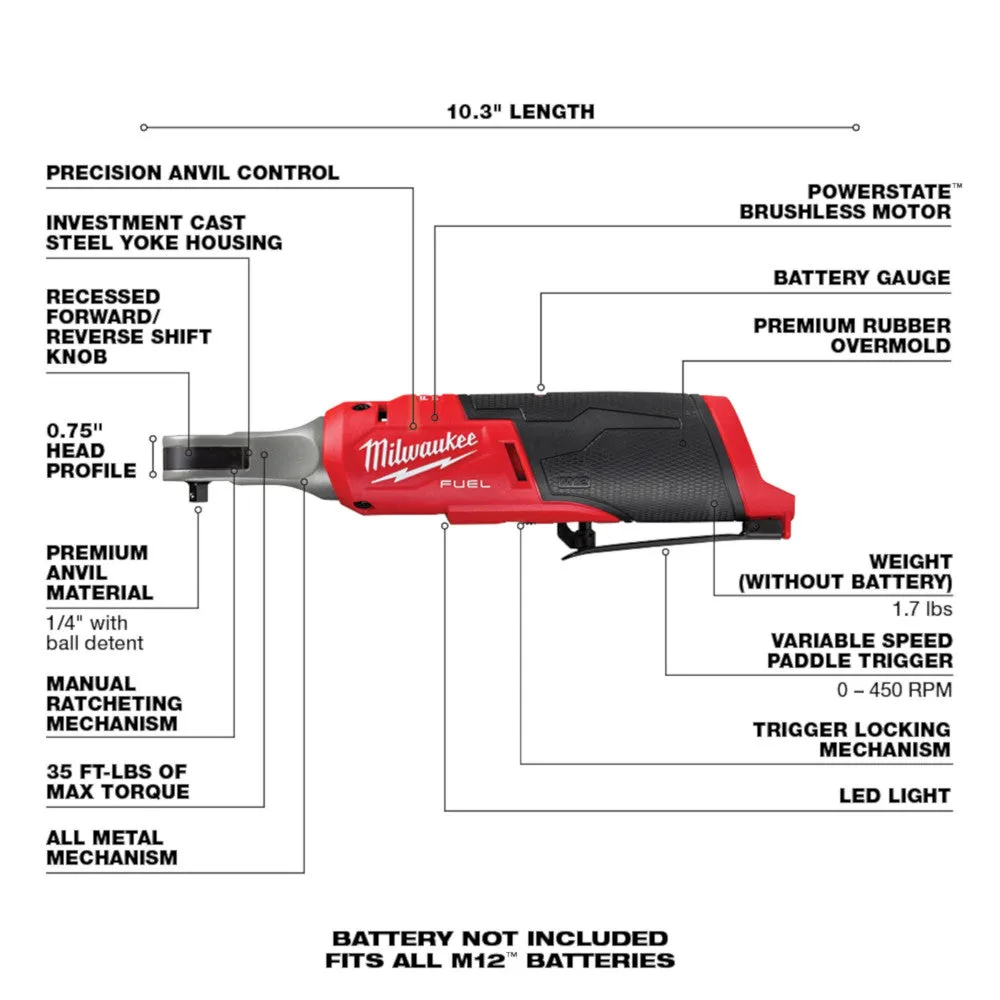 Milwaukee 2566-20 M12 FUEL 1/4" High Speed Ratchet (Tool Only)