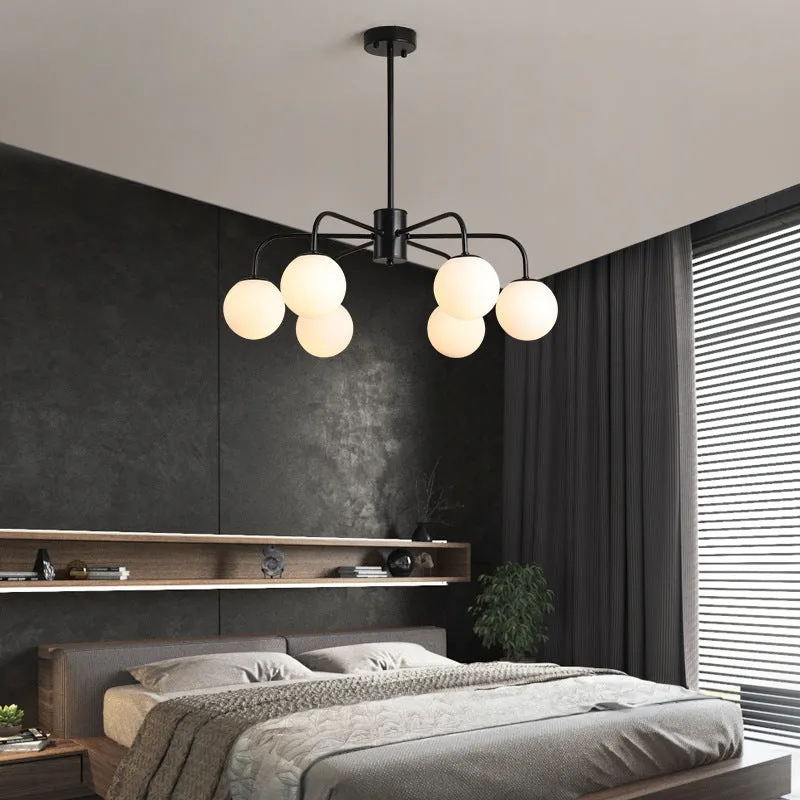 Modern White Glass Globe Chandelier with Radial Design - 6/8/10 Lights, Hanging Ceiling Light, Curved Arm