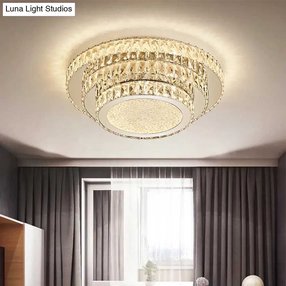 Modern White LED Flush Light Fixture - 18"/21.5" Three-Tiered Design