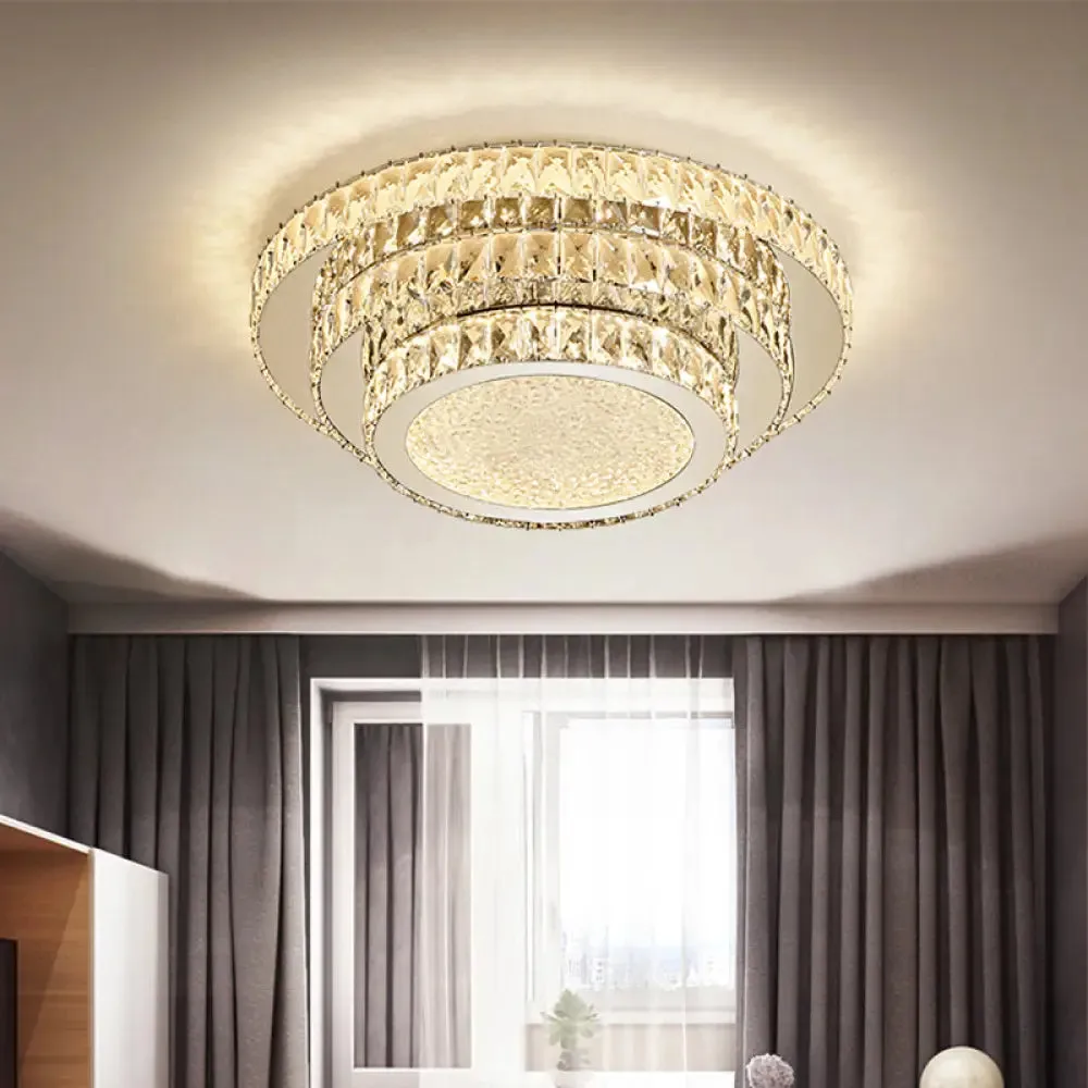 Modern White LED Flush Light Fixture - 18"/21.5" Three-Tiered Design