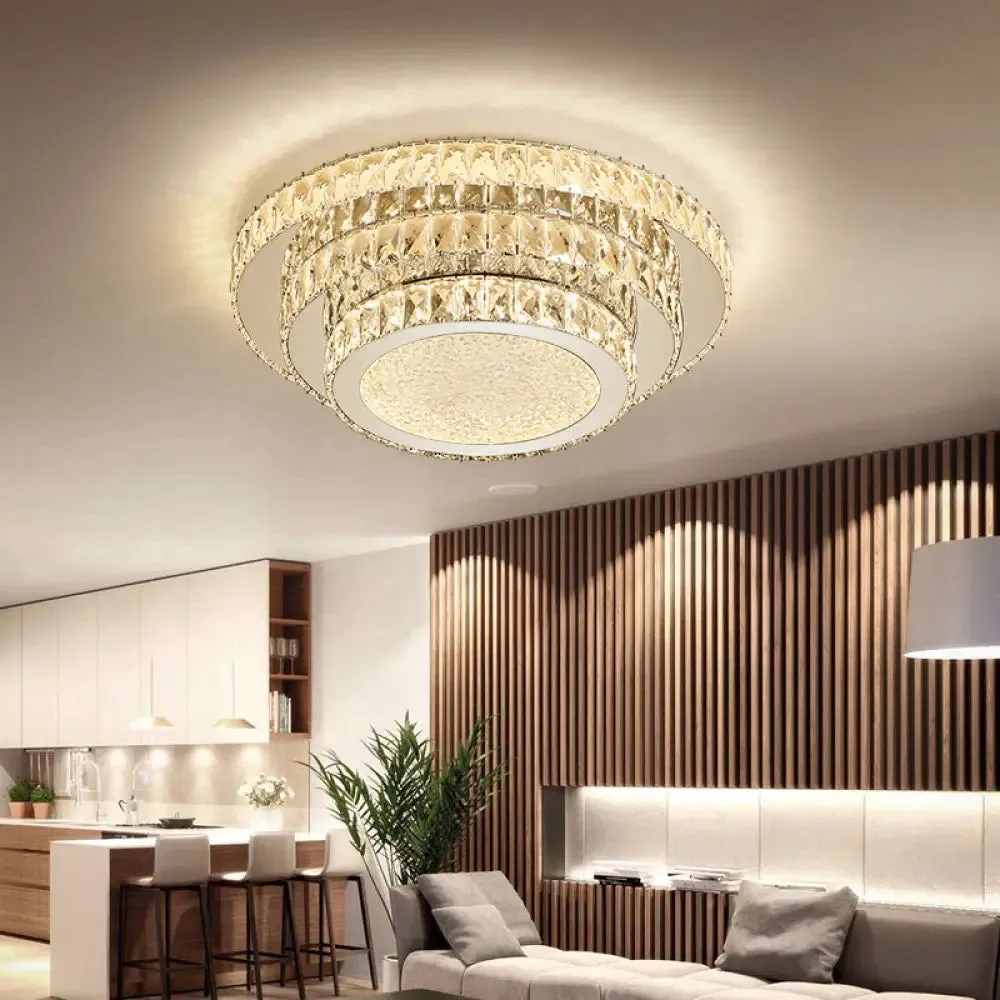 Modern White LED Flush Light Fixture - 18"/21.5" Three-Tiered Design