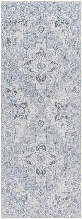 Moya Traditional Denim Blue Washable Area Rug