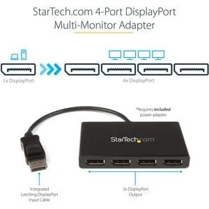 MST Hub - DisplayPort to 4x DisplayPort - Multi Stream Transport Hub - DP 1.2 to DP - Use this multi stream transport hub to connect four DP monitors to a single DP 1.2 port