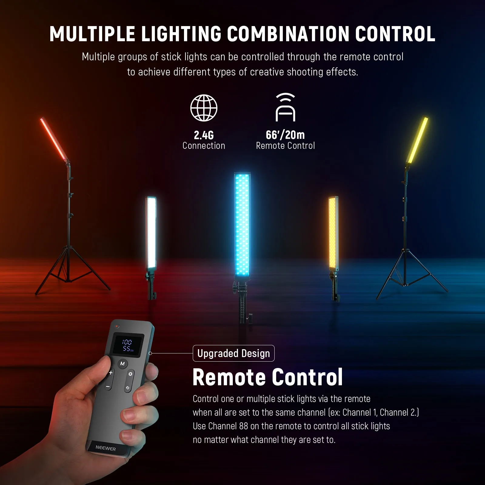 NEEWER BH20B Upgraded 21W LED Video Light Stick Kit