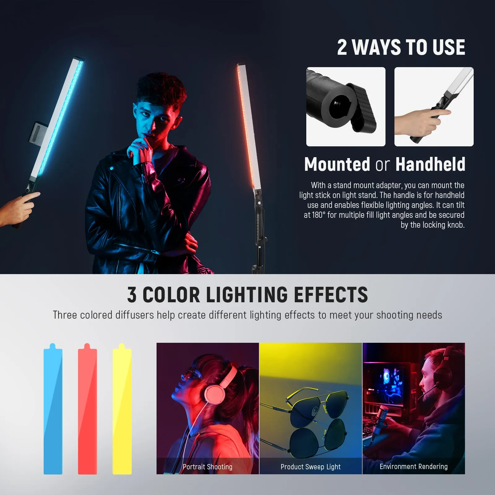 NEEWER BH20B Upgraded 21W LED Video Light Stick Kit