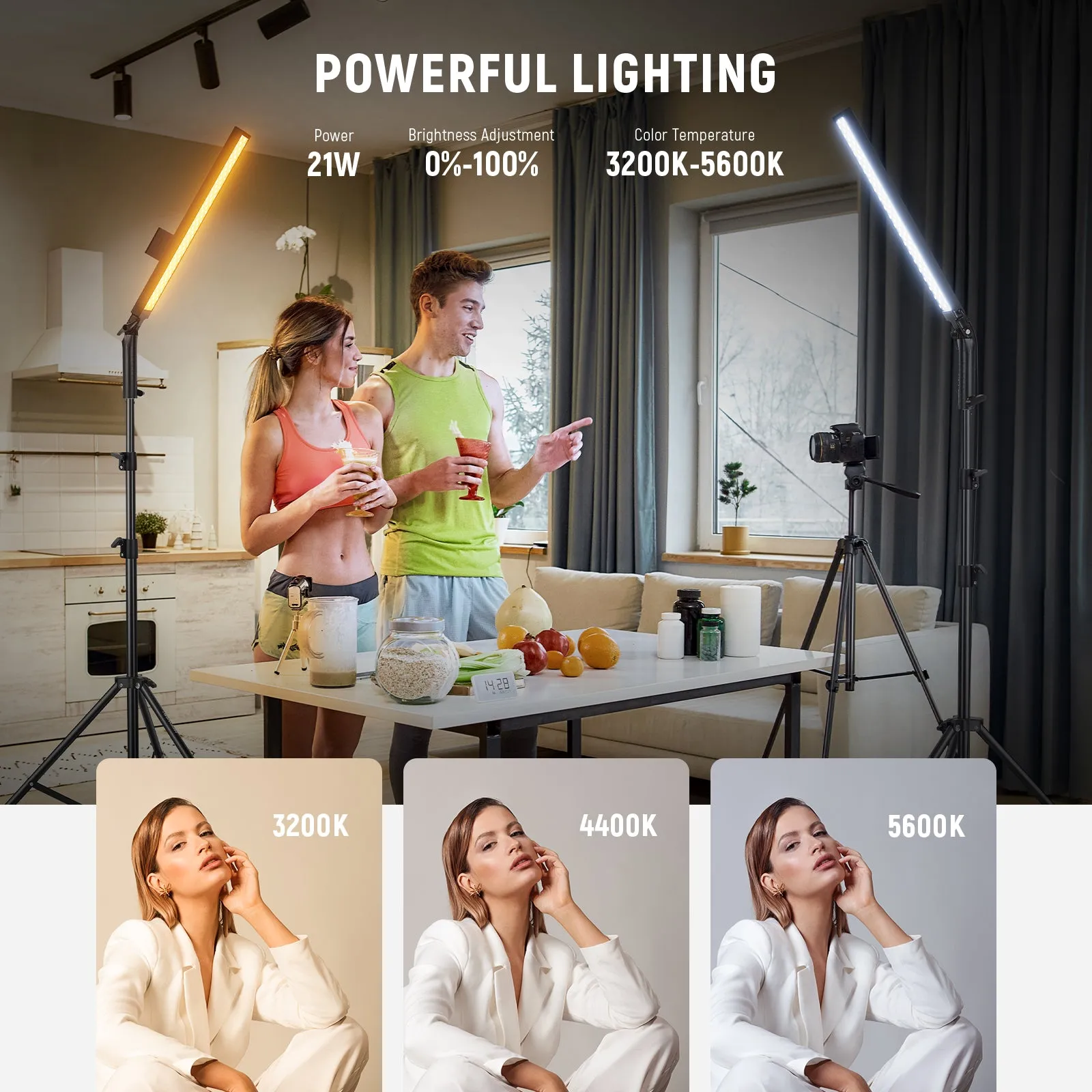 NEEWER BH20B Upgraded 21W LED Video Light Stick Kit