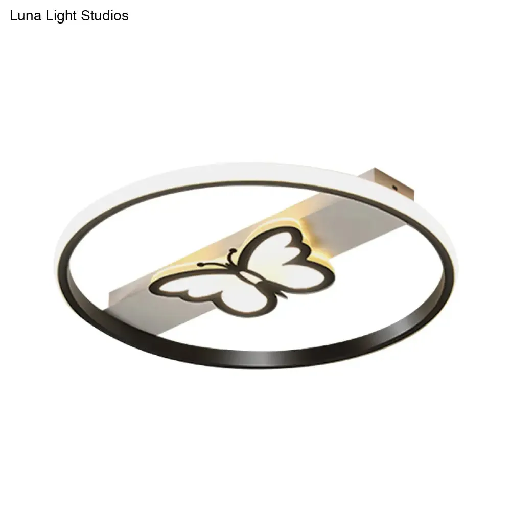 Nordic Black Butterfly Flush Mount LED Ceiling Light Fixture with Acrylic Shade in Warm/White Light, 16"/19.5" Width
