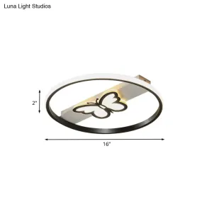Nordic Black Butterfly Flush Mount LED Ceiling Light Fixture with Acrylic Shade in Warm/White Light, 16"/19.5" Width