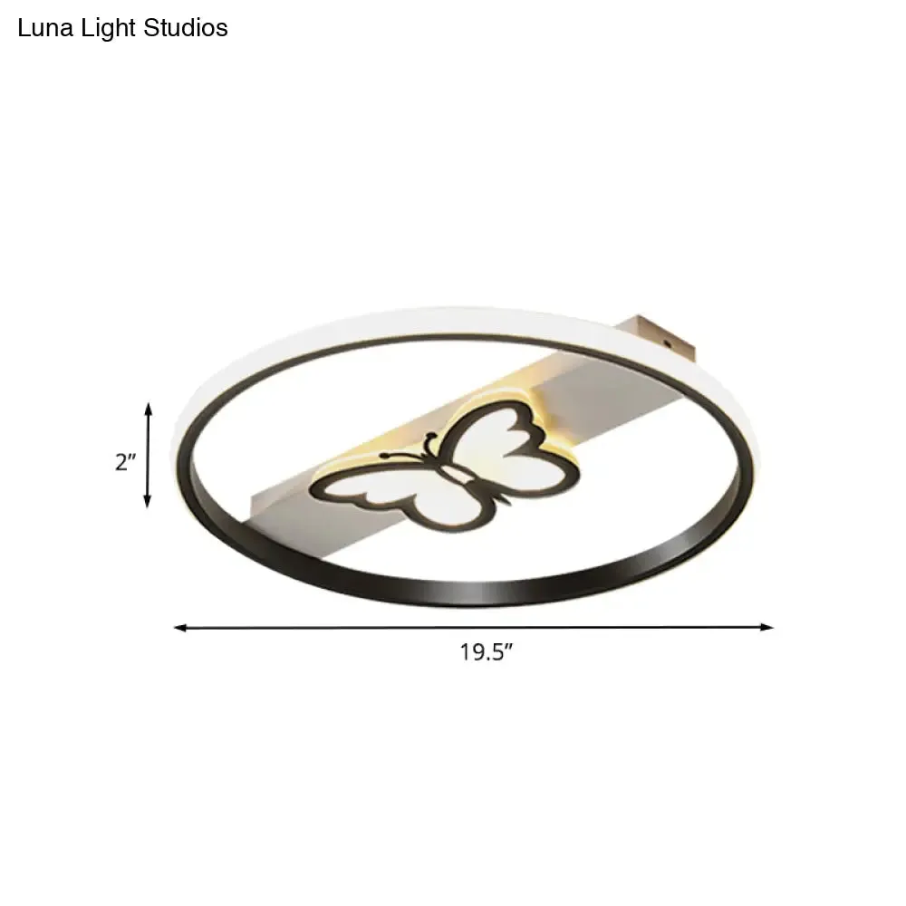 Nordic Black Butterfly Flush Mount LED Ceiling Light Fixture with Acrylic Shade in Warm/White Light, 16"/19.5" Width
