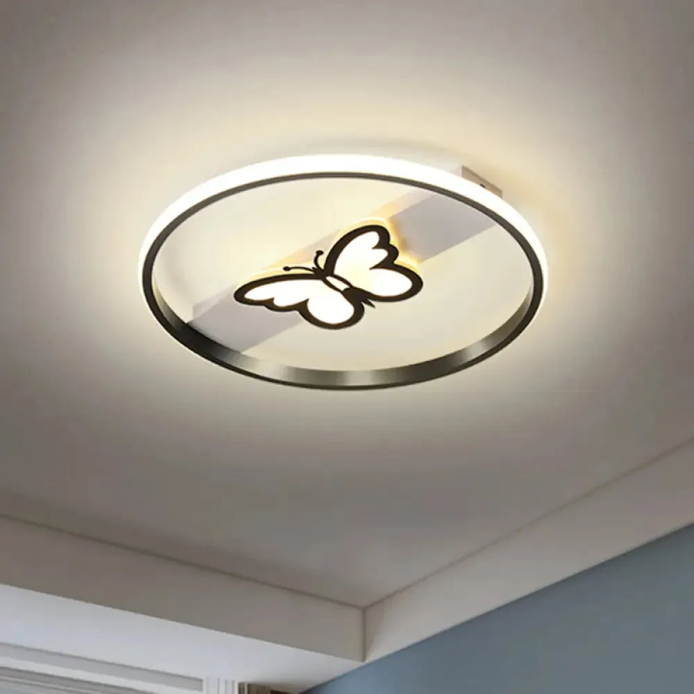 Nordic Black Butterfly Flush Mount LED Ceiling Light Fixture with Acrylic Shade in Warm/White Light, 16"/19.5" Width