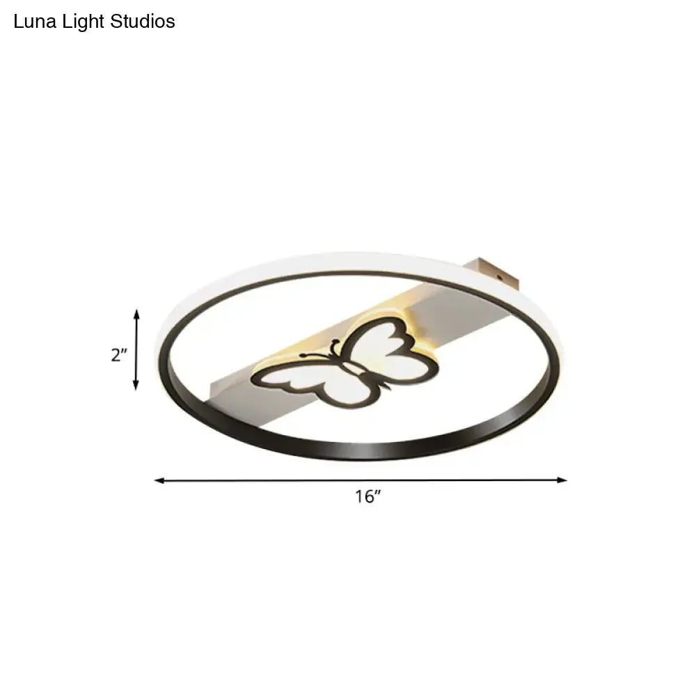 Nordic Black Butterfly Flush Mount LED Ceiling Light Fixture with Acrylic Shade in Warm/White Light, 16"/19.5" Width