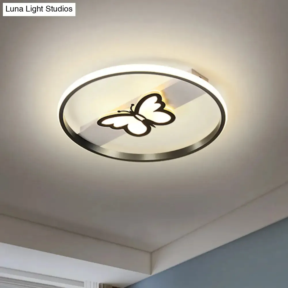 Nordic Black Butterfly Flush Mount LED Ceiling Light Fixture with Acrylic Shade in Warm/White Light, 16"/19.5" Width