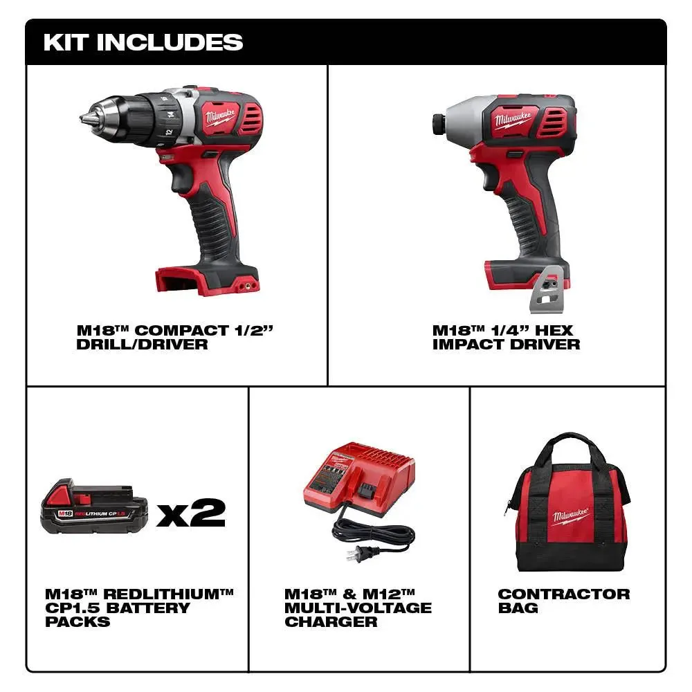 Open Box -  Milwaukee 2691-22 Compact Drill and Impact Driver Combo Kit 18-Volt
