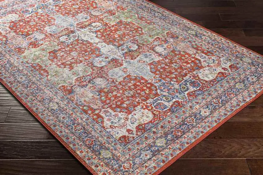Palos Hills Traditional Bright Red Washable Area Rug
