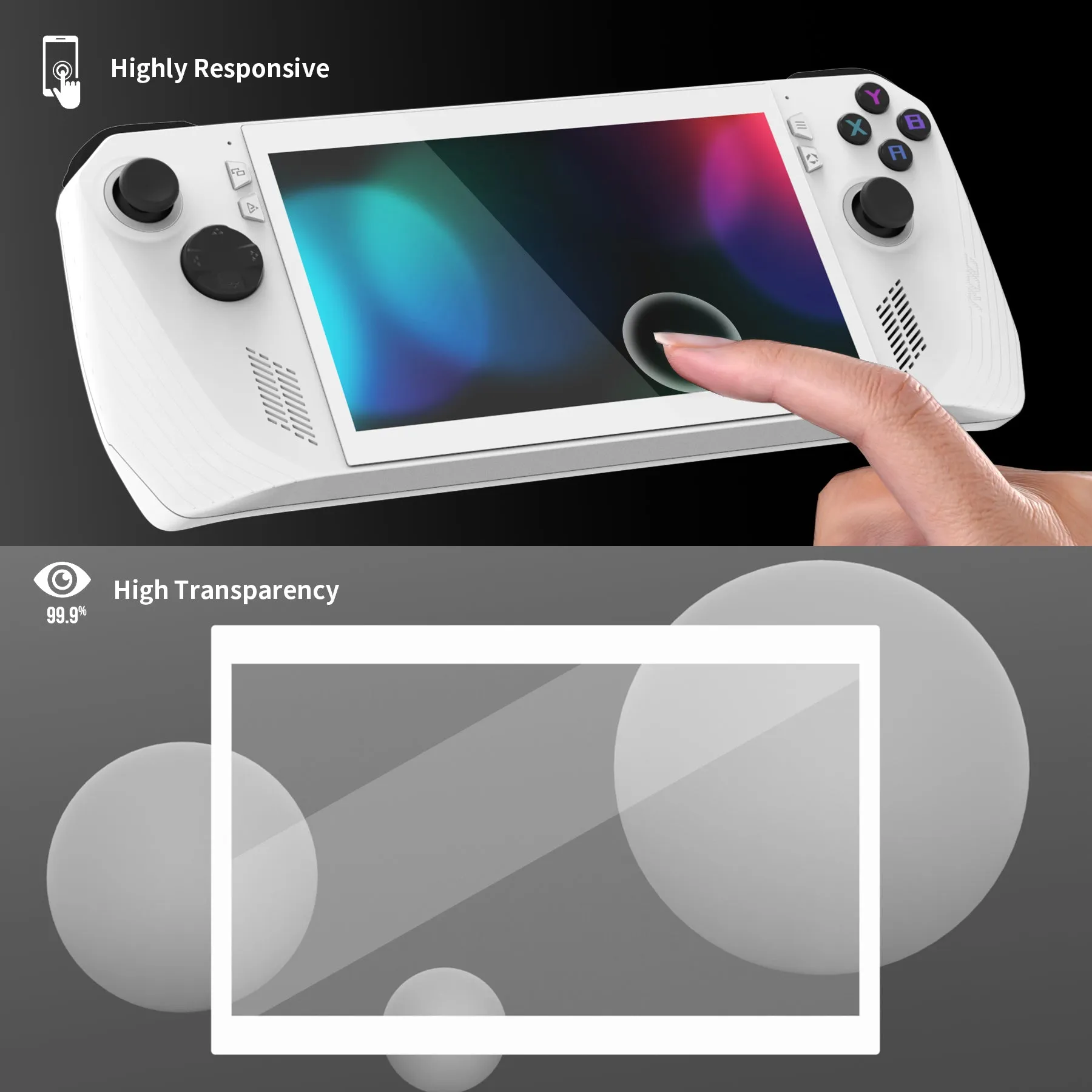PlayVital 2 Pack White Border 7 inch Transparent HD Clear Protector Film, Tempered Glass Screen Protector for ROG Ally X 2024 & ROG Ally 2023 [Anti-Scratch, Anti-Fingerprint, Ultra-Thin] - EBLRG001