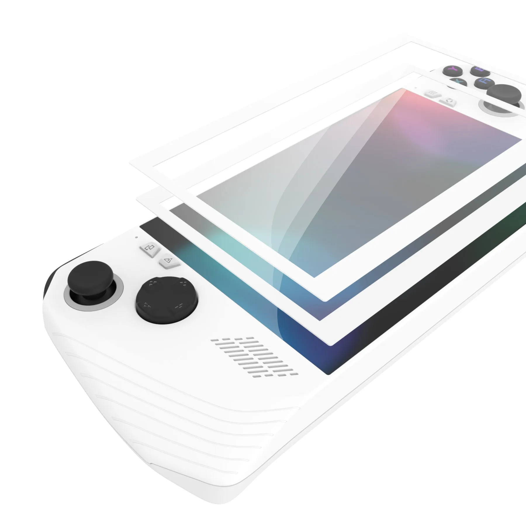 PlayVital 2 Pack White Border 7 inch Transparent HD Clear Protector Film, Tempered Glass Screen Protector for ROG Ally X 2024 & ROG Ally 2023 [Anti-Scratch, Anti-Fingerprint, Ultra-Thin] - EBLRG001