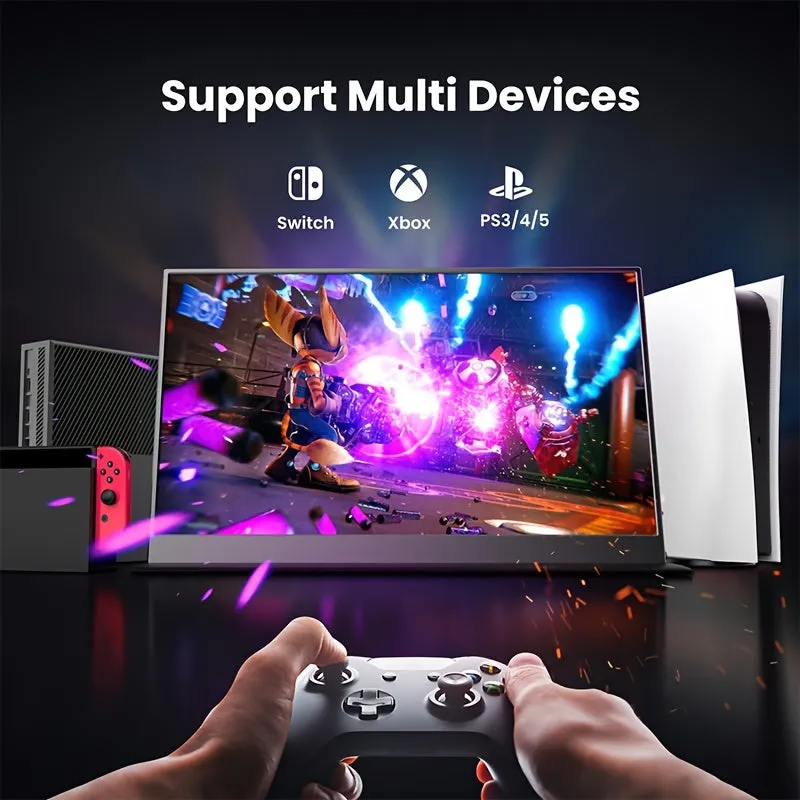 Portable Monitor 15.6'' 1080P FHD USB-C Portable Laptop Monitors Smart Cover & Dual Speaker, HDMI Computer Display IPS HDR External Gaming Monitor