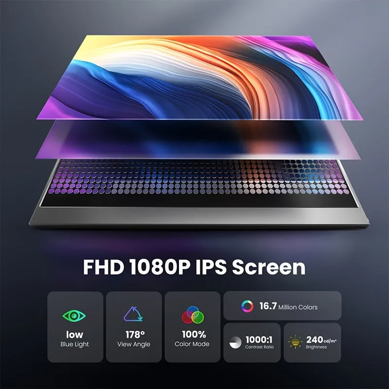 Portable Monitor 15.6'' 1080P FHD USB-C Portable Laptop Monitors Smart Cover & Dual Speaker, HDMI Computer Display IPS HDR External Gaming Monitor