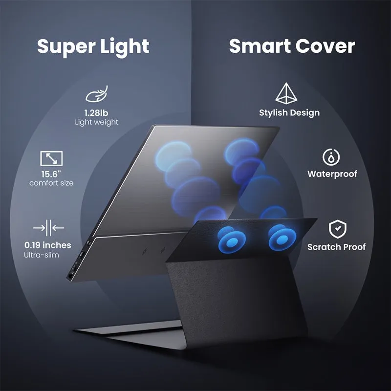 Portable Monitor 15.6'' 1080P FHD USB-C Portable Laptop Monitors Smart Cover & Dual Speaker, HDMI Computer Display IPS HDR External Gaming Monitor