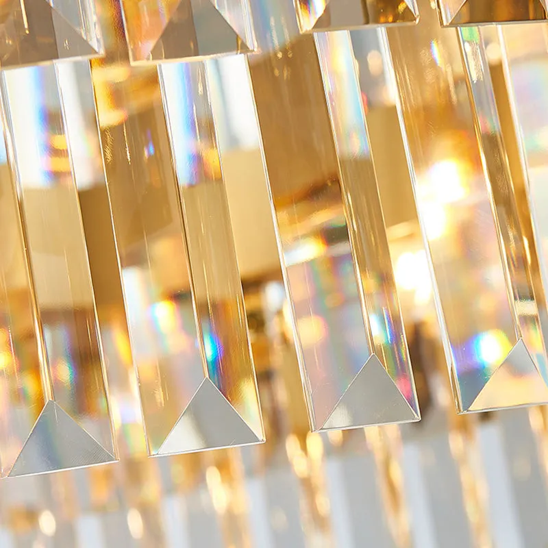 Postmodern 12-Light Gold Drum Chandelier with Crystal Rod Shade