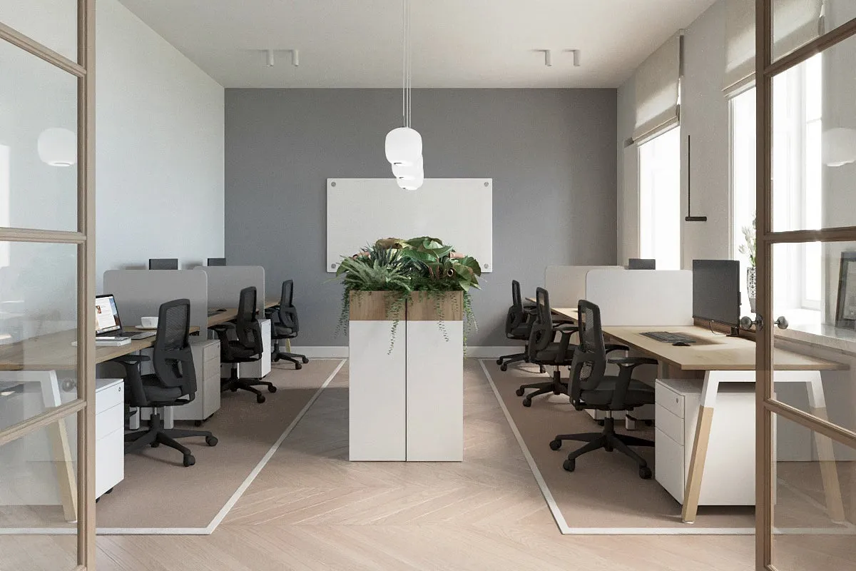 Quadro A Legs 3 Person Run Office Workstation - Wood Legs Cross Beam [1200L x 800W with Cable Scallop]