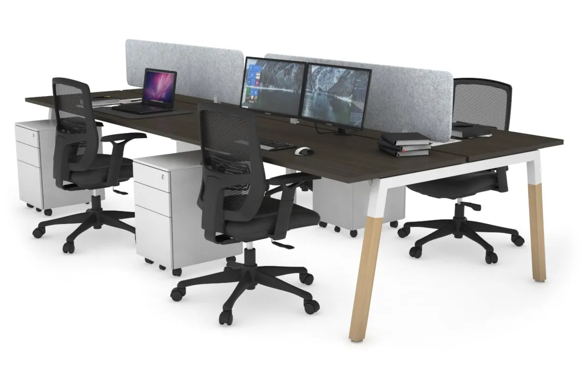 Quadro A Legs 4 Person Office Workstation - Wood Legs Cross Beam [1800L x 700W]