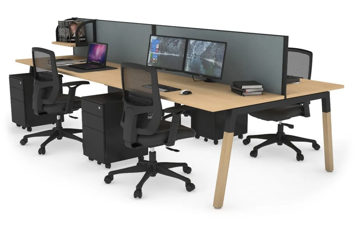Quadro A Legs 4 Person Office Workstation - Wood Legs Cross Beam [1800L x 700W]