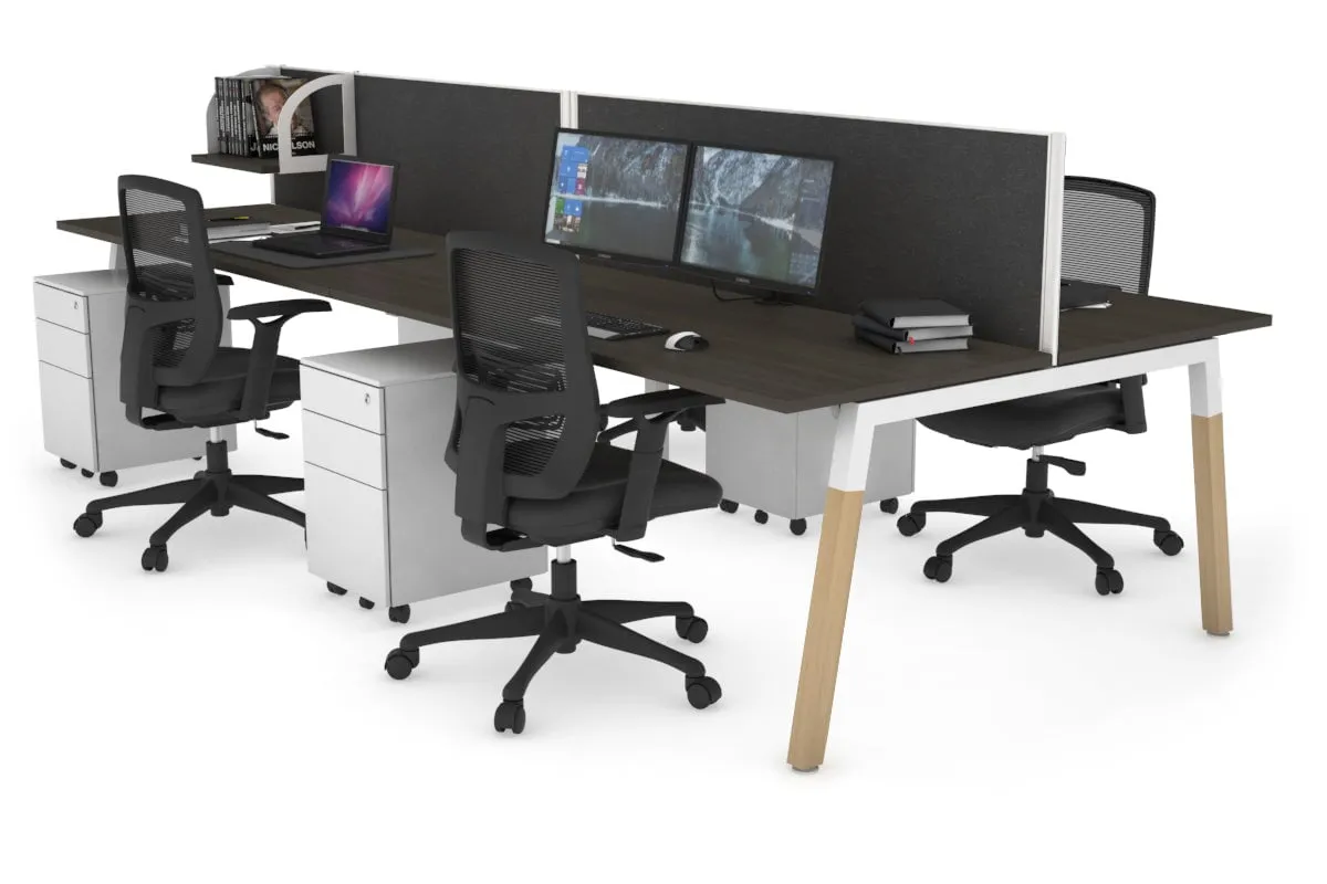 Quadro A Legs 4 Person Office Workstation - Wood Legs Cross Beam [1800L x 700W]