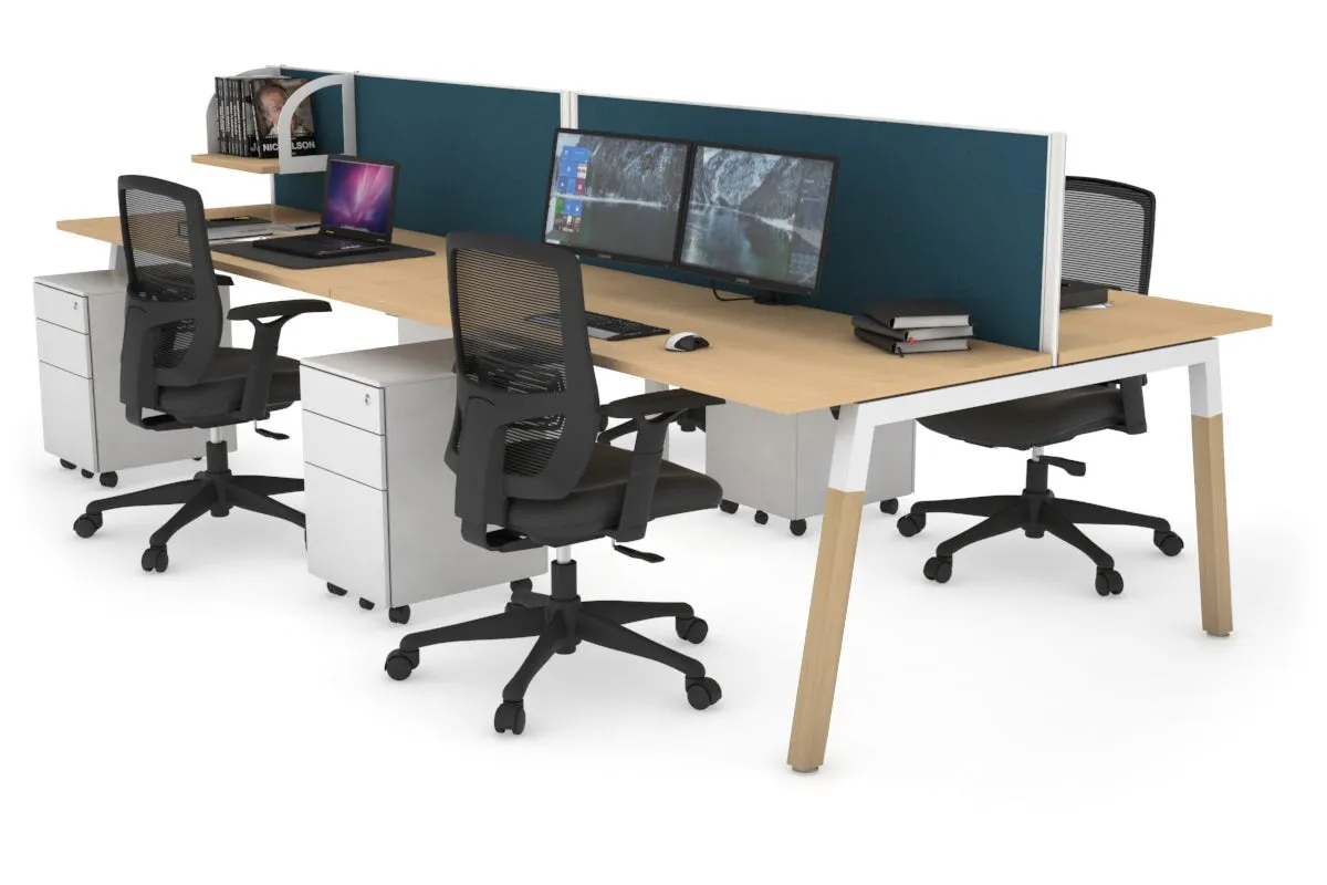 Quadro A Legs 4 Person Office Workstation - Wood Legs Cross Beam [1800L x 700W]