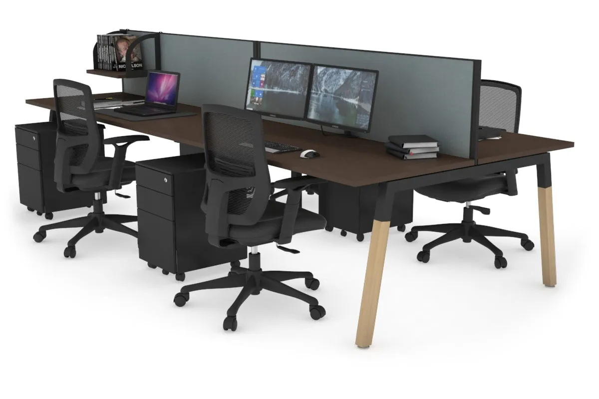 Quadro A Legs 4 Person Office Workstation - Wood Legs Cross Beam [1800L x 700W]