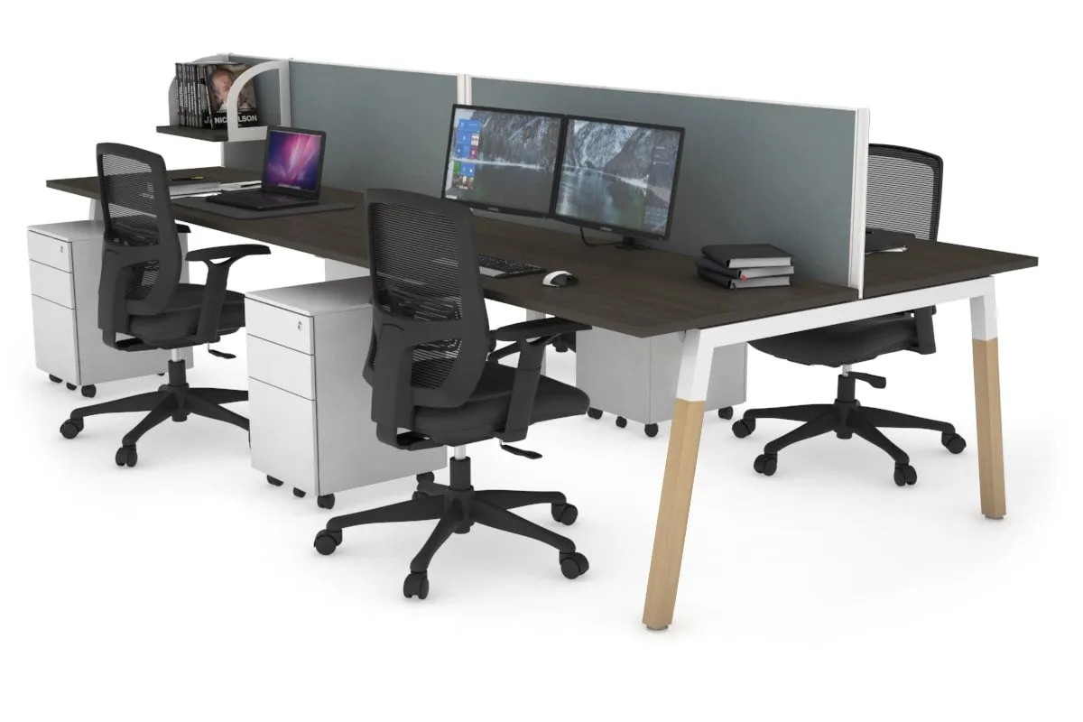 Quadro A Legs 4 Person Office Workstation - Wood Legs Cross Beam [1800L x 700W]