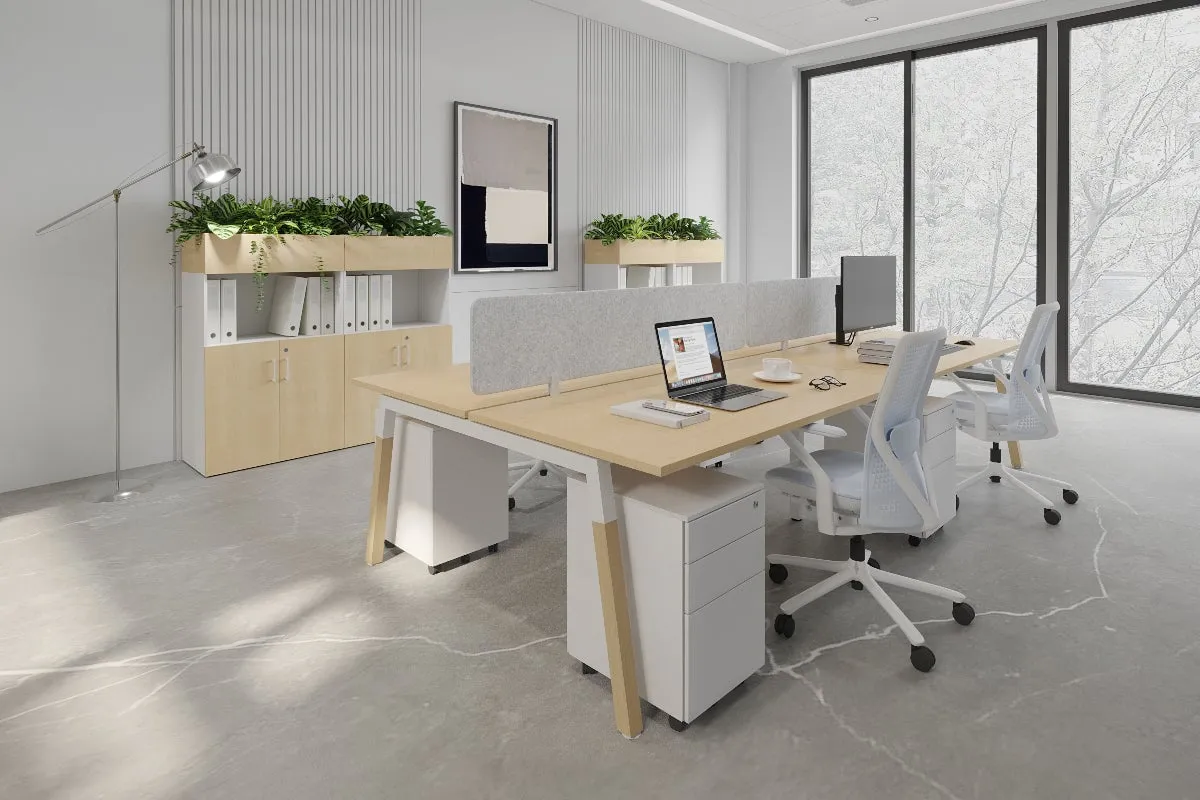 Quadro A Legs 4 Person Office Workstation - Wood Legs Cross Beam [1800L x 700W]
