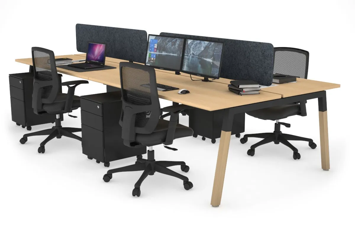 Quadro A Legs 4 Person Office Workstation - Wood Legs Cross Beam [1800L x 700W]