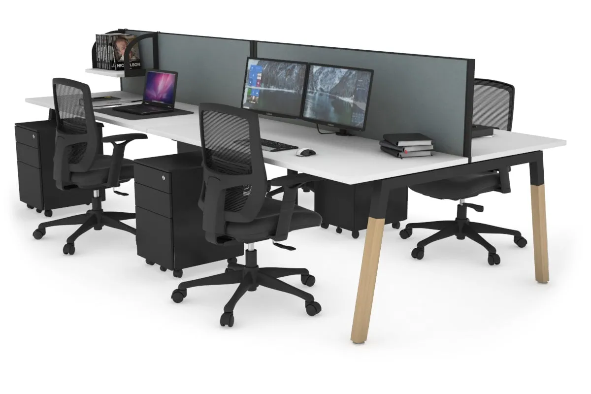Quadro A Legs 4 Person Office Workstation - Wood Legs Cross Beam [1800L x 700W]
