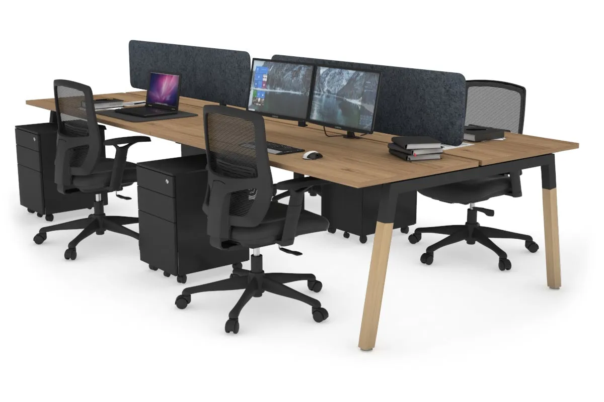 Quadro A Legs 4 Person Office Workstation - Wood Legs Cross Beam [1800L x 700W]