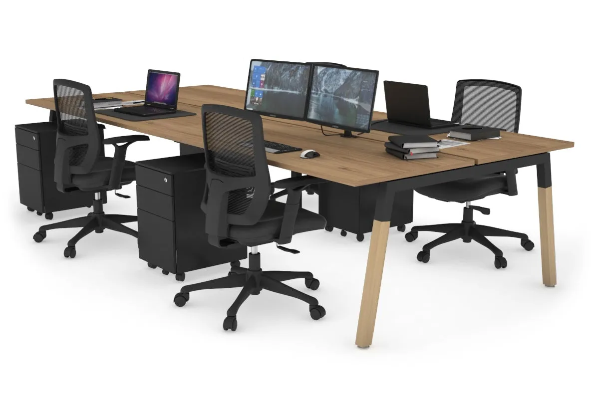 Quadro A Legs 4 Person Office Workstation - Wood Legs Cross Beam [1800L x 700W]